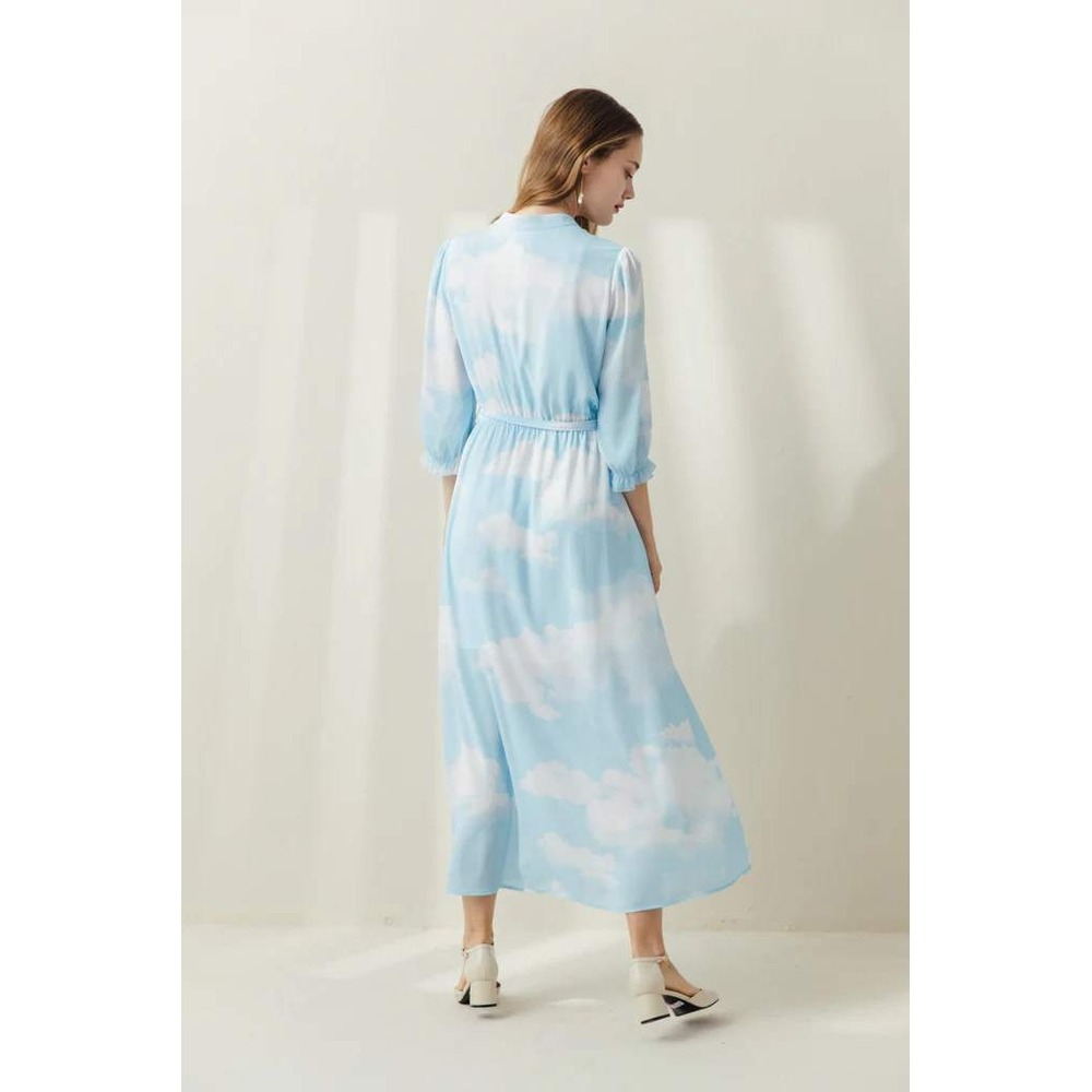 Miss Patina Heaven On Earth Cloud Print Midi Dress Blue White S - Picture 4 of 14